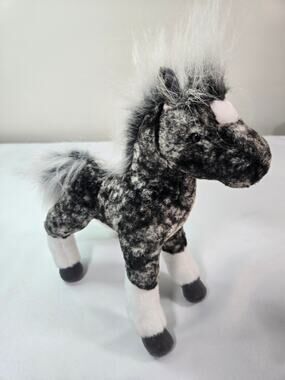 Douglas Cuddle Toys Black White Dappled Horse Plush Stuffed Animal 12"